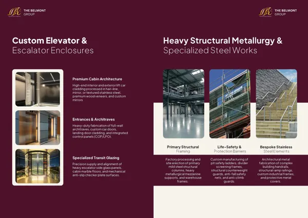 Brochure page 13: Elevators, escalators & structural steel